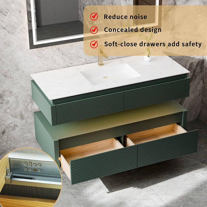 48 inch green bathroom vanity with soft close concealed drawers