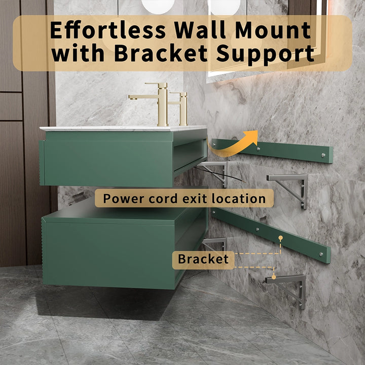 48 inch green wall mounted bathroom vanity with bracket support