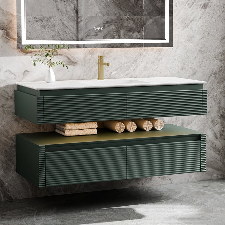 48 inch green wall mounted bathroom vanity with marble countertop
