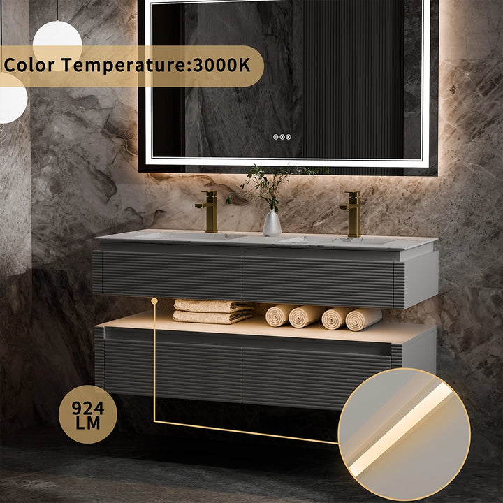 48 inch grey bathroom vanity with 3000K LED ambient lighting