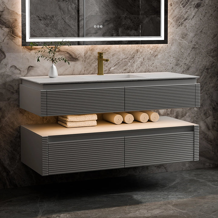 48 inch grey wall mounted bathroom vanity with modern design