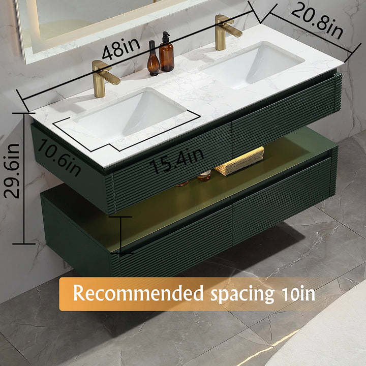 48 inch Gucci green bathroom vanity with detailed dimensions