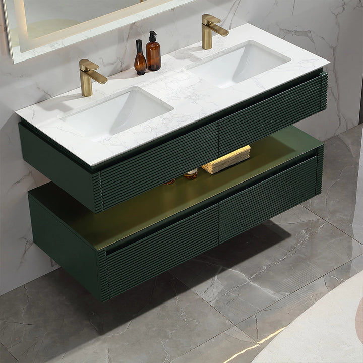 48 inch Gucci green double sink bathroom vanity top view