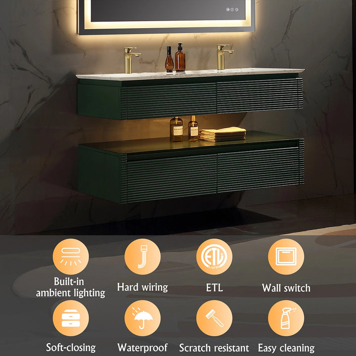 48 inch Gucci green bathroom vanity with lighting and feature icons