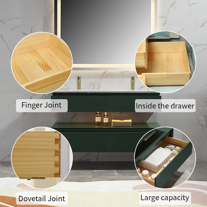 48 inch Gucci green bathroom vanity drawer finger and dovetail joints