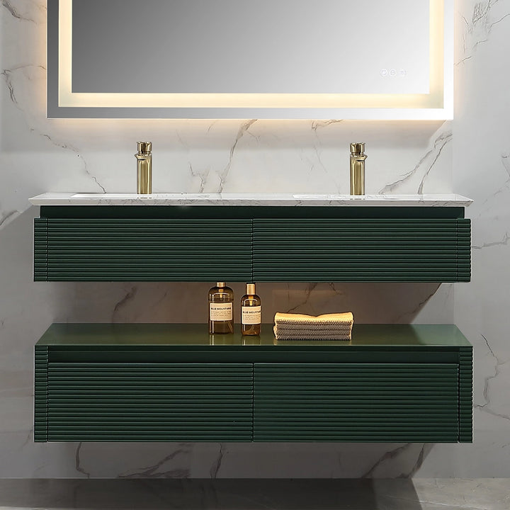 Front view of 48 inch Gucci green floating bathroom vanity
