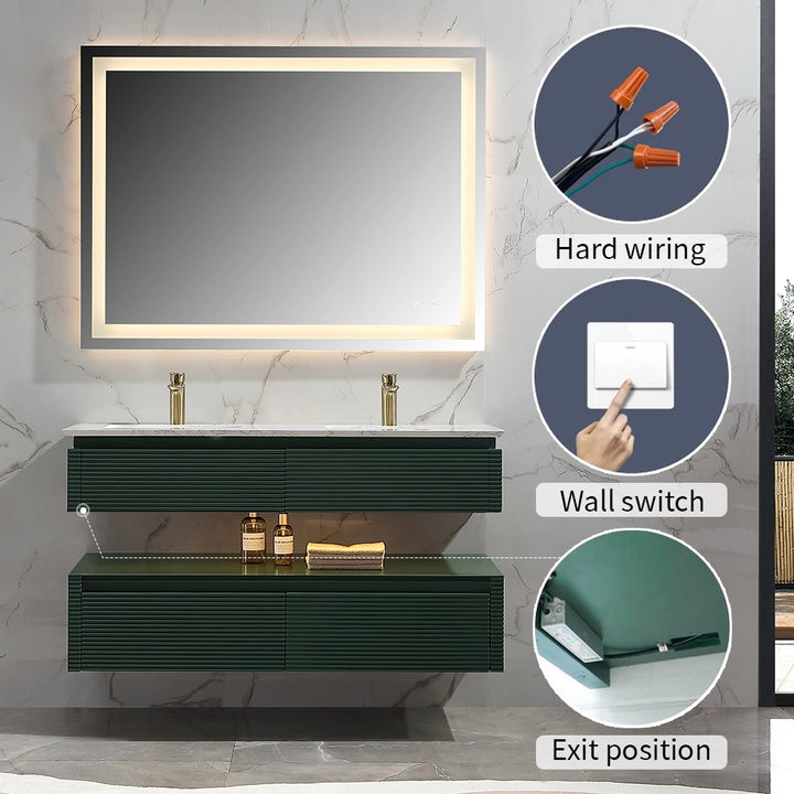 48 inch Gucci green bathroom vanity hard wiring and wall switch setup