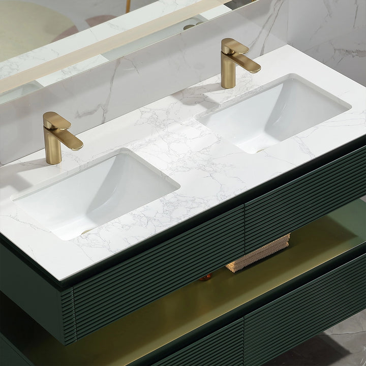 48 inch Gucci green bathroom vanity with marble double sink top