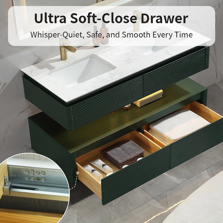 48 inch Gucci green bathroom vanity with ultra soft close drawer