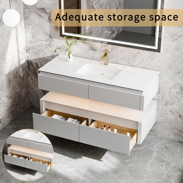 48 inch white bathroom vanity with large storage drawers design