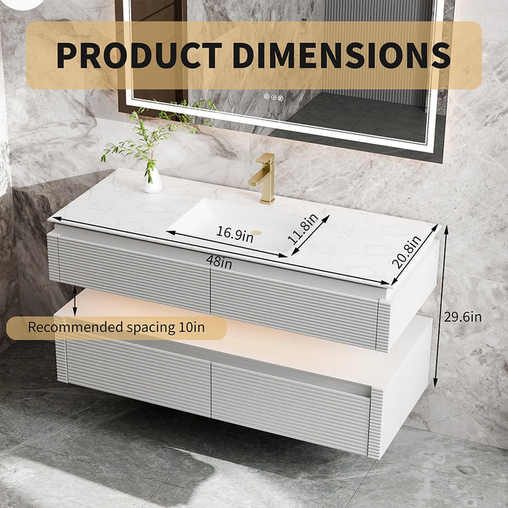 48 inch white bathroom vanity showing detailed product dimensions