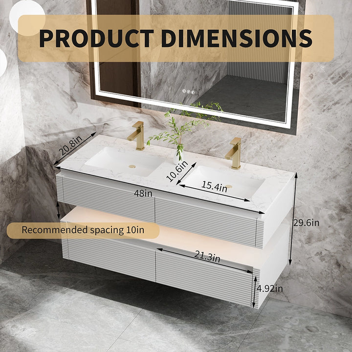 48 inch white bathroom vanity with detailed product dimensions