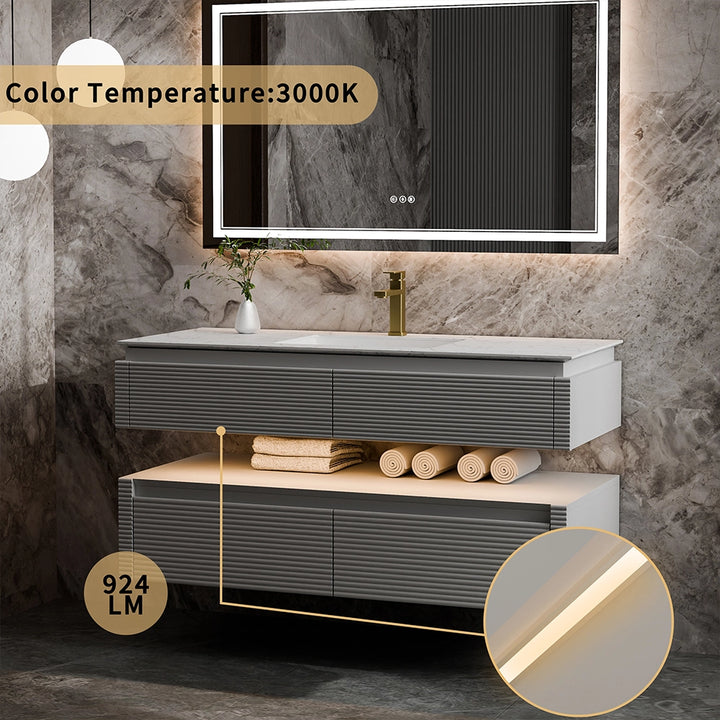 48 inch white bathroom vanity with 3000K warm LED lighting