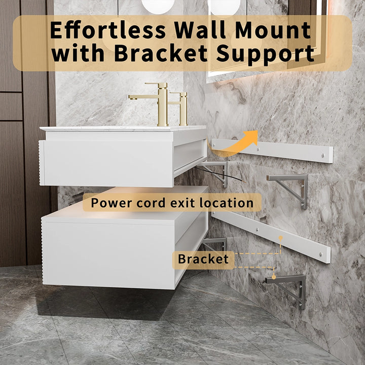 48 inch white bathroom vanity wall mount with bracket support