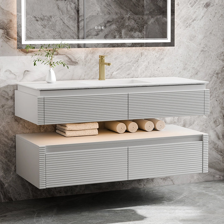 48 inch white wall mounted bathroom vanity with modern design