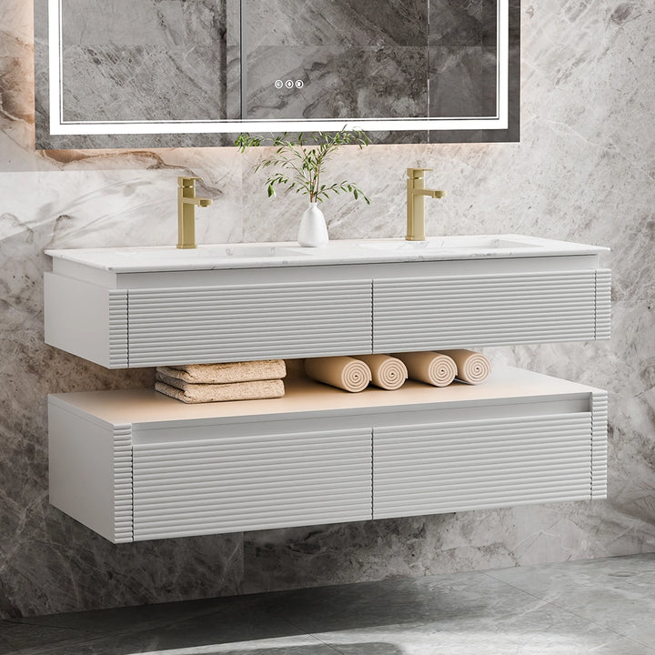 48 inch white wall mounted double sink modern bathroom vanity