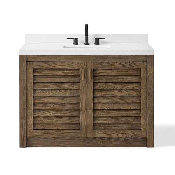 48 inch bathroom freestanding vanity front view in dark wood finish