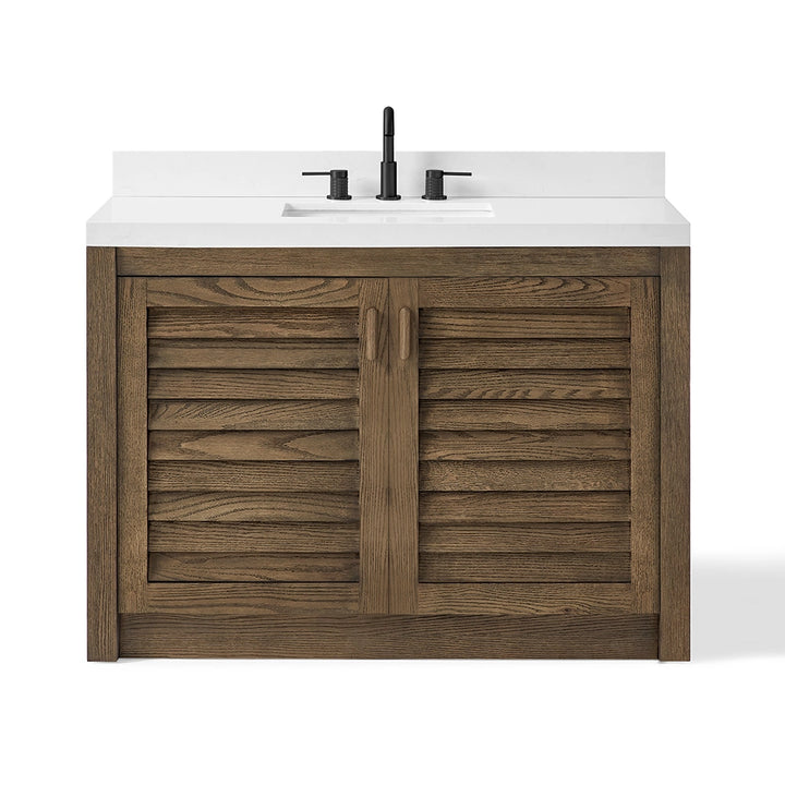 48 inch bathroom freestanding vanity front view in dark wood finish