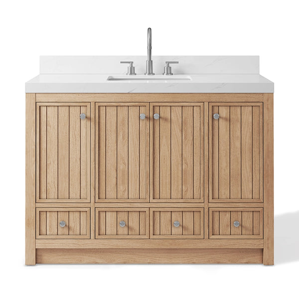 48 inch bathroom freestanding vanity front view oak finish