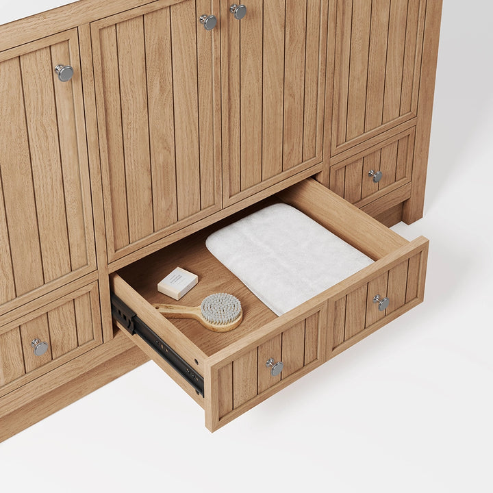 48 inch bathroom freestanding vanity open drawer with items