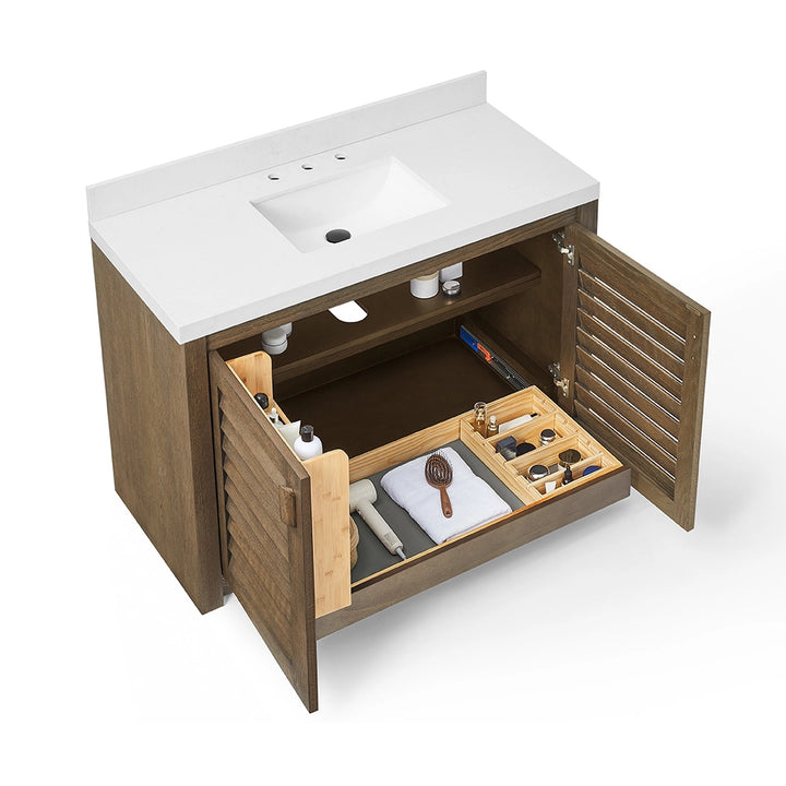 48 inch bathroom freestanding vanity open cabinet storage view