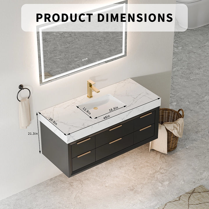 48 inch black floating vanity product dimensions top view