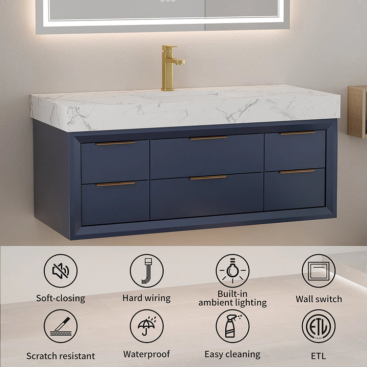 48 inch blue floating vanity key features soft close waterproof ETL