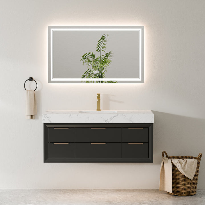 48 Inch Modern Floating Bathroom Vanity with Marble Countertop – Modland