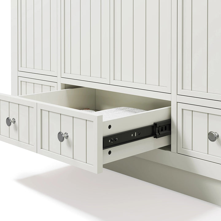 White 48 inch freestanding bathroom vanity drawer storage detail