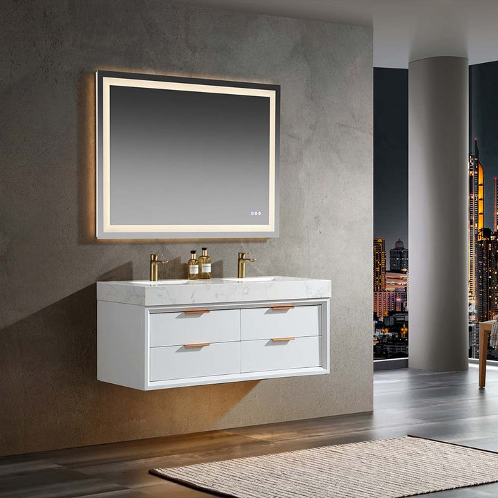 48x21 inch white bathroom vanity side view