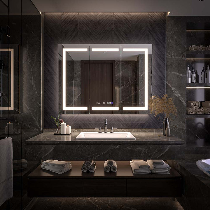 48 x 36 inch medicine cabinet dark tiled wall