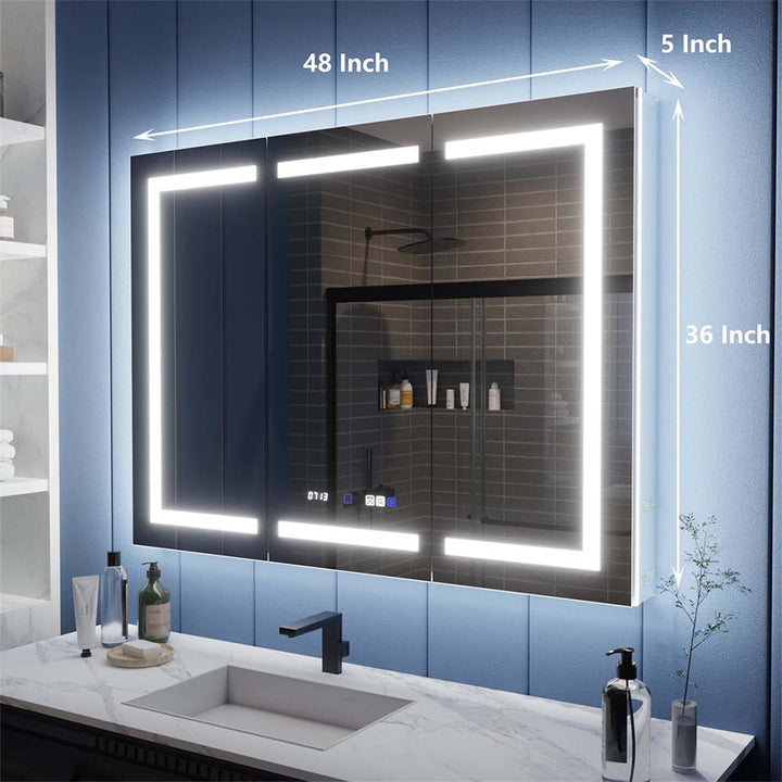 48x36 inch LED medicine cabinet with depth view