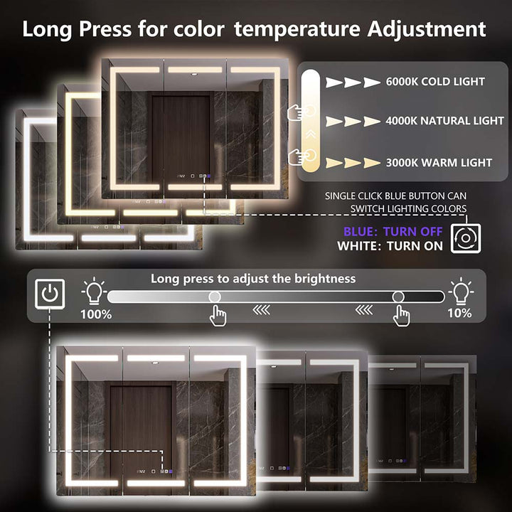 48 x 36 medicine cabinet color temp brightness