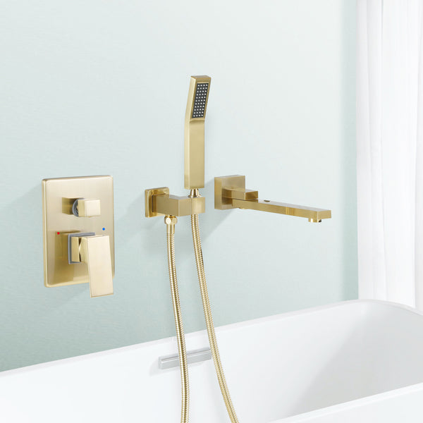 Wall Mounted Double Handle Roman Tub Faucet with Hand Shower