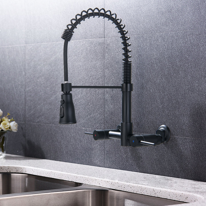 Wall Mounted Bridge Kitchen Faucet With 3 Function Sprayer And Spring Spout - Modland