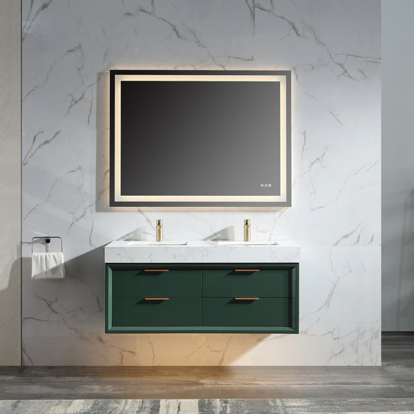 48'' Wall Mounted Double Bathroom Vanity with Engineered Stone Top - Modland