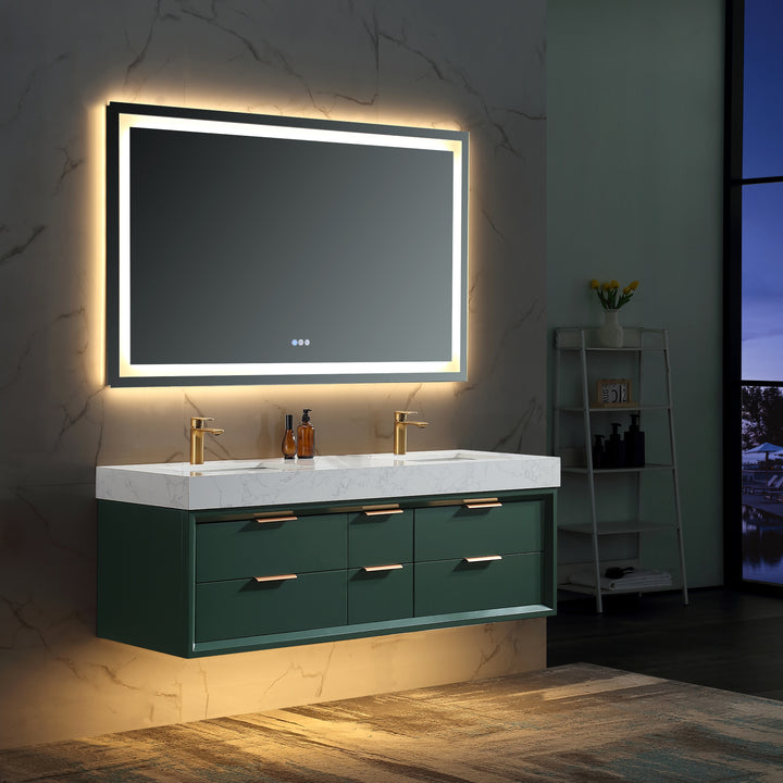 60'' Wall Mounted Double Bathroom Vanity with Engineered Stone Top - Modland