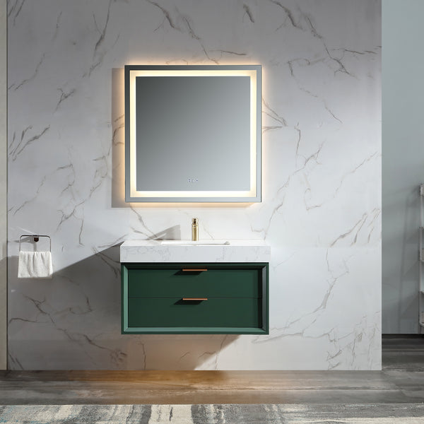 36'' Wall Mounted Single Bathroom Vanity with Engineered Stone Top - Modland