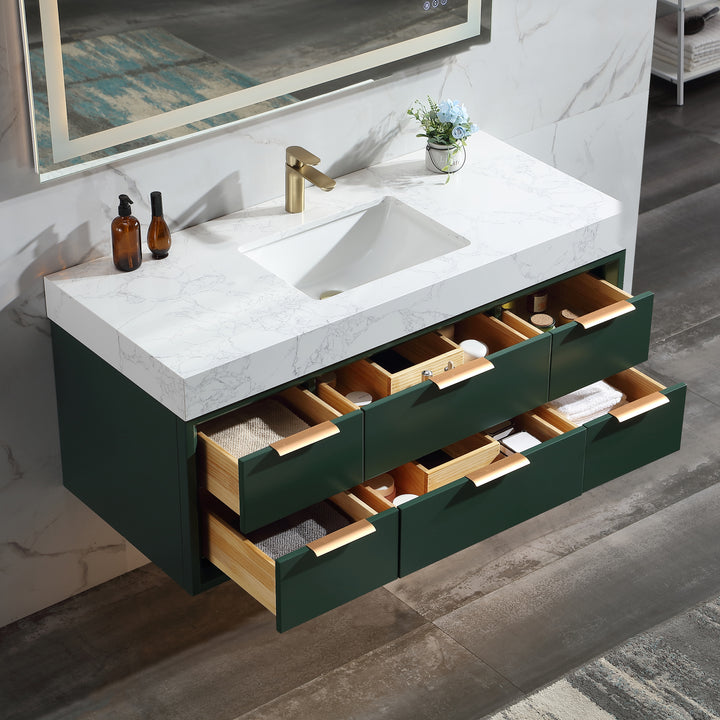 48'' Wall Mounted Single Bathroom Vanity with Engineered Stone Top - Modland