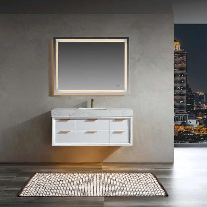 48'' Wall Mounted Single Bathroom Vanity with Engineered Stone Top - Modland