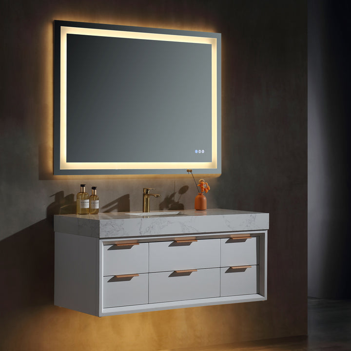 48'' Wall Mounted Single Bathroom Vanity with Engineered Stone Top - Modland