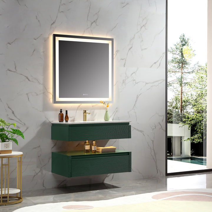 36'' Wall Mounted Single Bathroom Vanity with Engineered Stone Top - Modland