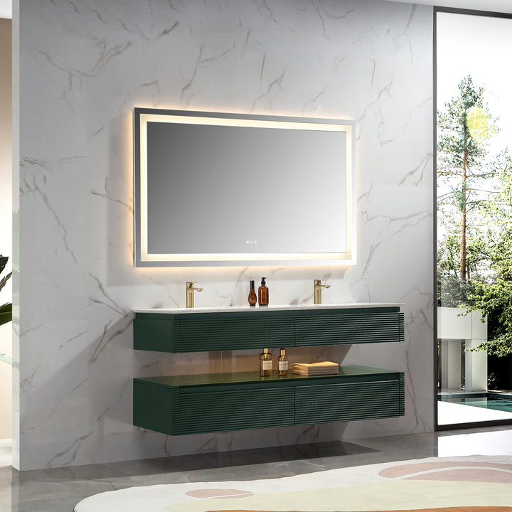 60'' Floating Bathroom Vanity with LED Functionality and Double Sinks - Modland