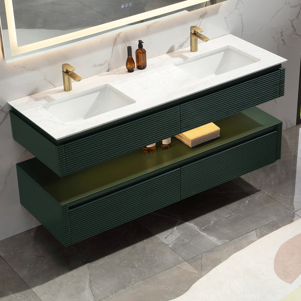 60'' Floating Bathroom Vanity with LED Functionality and Double Sinks - Modland