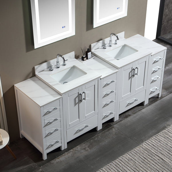 84'' Free Standing Double Bathroom Vanity with Engineered Stone Top - Modland