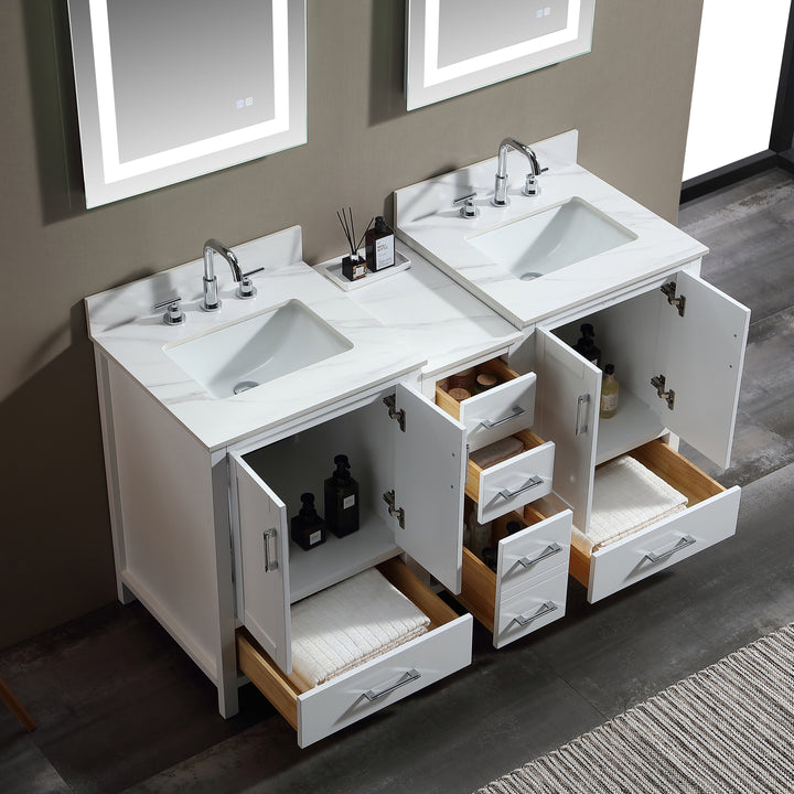 60'' Free Standing Double Bathroom Vanity with Engineered Stone Top - Modland