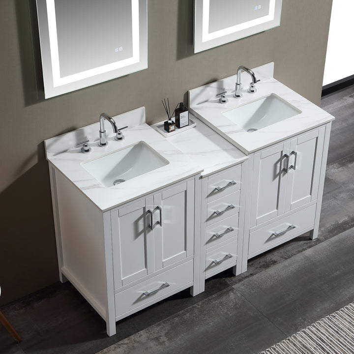 60'' Free Standing Double Bathroom Vanity with Engineered Stone Top - Modland
