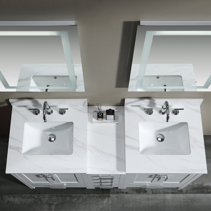 60'' Free Standing Double Bathroom Vanity with Engineered Stone Top - Modland