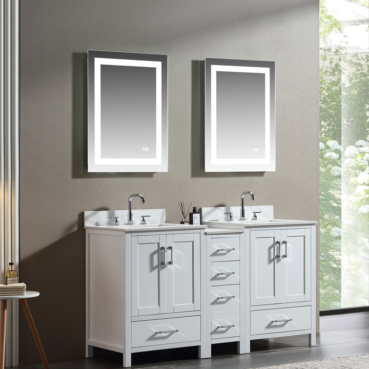 60'' Free Standing Double Bathroom Vanity with Engineered Stone Top - Modland