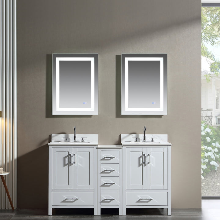 60'' Free Standing Double Bathroom Vanity with Engineered Stone Top - Modland